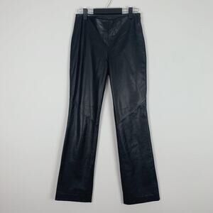 Vintage 90s Ralph Lauren Black Straight Leg Leather Pants Size 4
